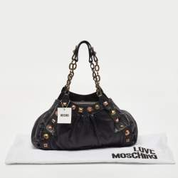 Pre Owned Moschino Black Leather Embellished Chain Link Satchel