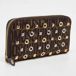 Moschino Brown Signature Canvas Zip Around Wallet