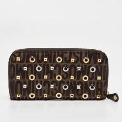 Moschino Brown Signature Canvas Zip Around Wallet