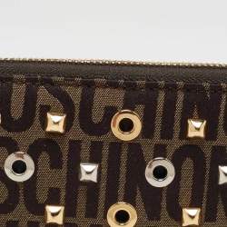 Moschino Brown Signature Canvas Zip Around Wallet