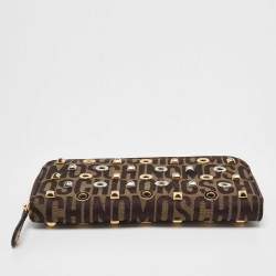 Moschino Brown Signature Canvas Zip Around Wallet