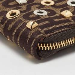 Moschino Brown Signature Canvas Zip Around Wallet
