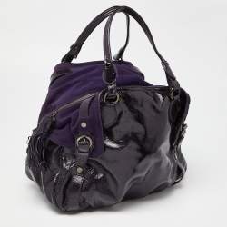 Pre Owned Moschino Purple Patent Leather and Suede Satchel