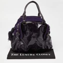 Pre Owned Moschino Purple Patent Leather and Suede Satchel