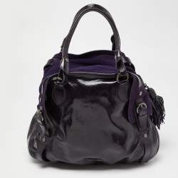 Pre Owned Moschino Purple Patent Leather and Suede Satchel