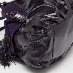 Pre Owned Moschino Purple Patent Leather and Suede Satchel