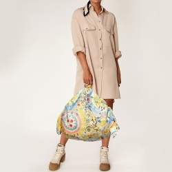 Moschino Multicolor Floral Print Fabric and Watersnake Leather Hobo