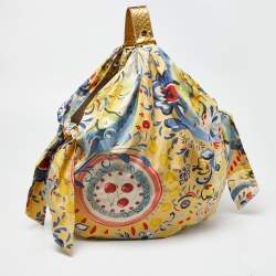 Moschino Multicolor Floral Print Fabric and Watersnake Leather Hobo