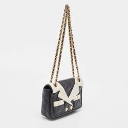 Moschino Black/White Quilted Leather Jacket Shoulder Bag