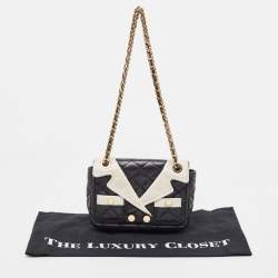 Moschino Black/White Quilted Leather Jacket Shoulder Bag