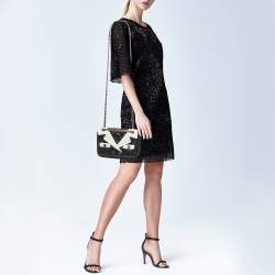 Moschino Black/White Quilted Leather Jacket Shoulder Bag