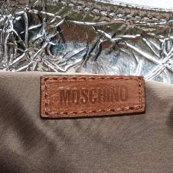 Pre Owned Moschino Metallic Silver/Tan Foil Leather Flap Satchel