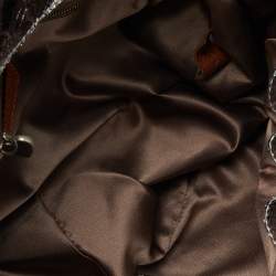 Pre Owned Moschino Metallic Silver/Tan Foil Leather Flap Satchel