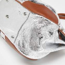Pre Owned Moschino Metallic Silver/Tan Foil Leather Flap Satchel