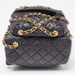Moschino Black Quilted Faux Leather Chain Link Backpack