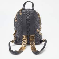 Moschino Black Quilted Faux Leather Chain Link Backpack
