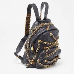 Moschino Black Quilted Faux Leather Chain Link Backpack