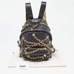 Moschino Black Quilted Faux Leather Chain Link Backpack