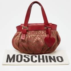 Moschino Red Signature Canvasand Leather Heart Charm Hobo