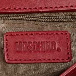 Moschino Red Signature Canvasand Leather Heart Charm Hobo