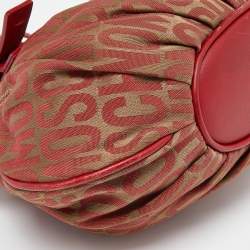 Moschino Red Signature Canvasand Leather Heart Charm Hobo
