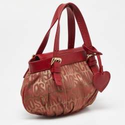 Moschino Red Signature Canvasand Leather Heart Charm Hobo
