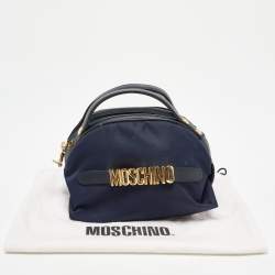 Pre Owned Moschino Blue Nylon and Leather Baguette Bag