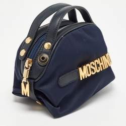 Pre Owned Moschino Blue Nylon and Leather Baguette Bag