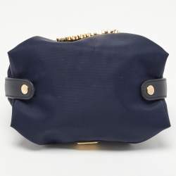 Pre Owned Moschino Blue Nylon and Leather Baguette Bag