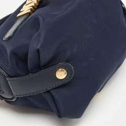 Pre Owned Moschino Blue Nylon and Leather Baguette Bag