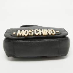 Moschino Black Leather Logo Flap Top Handle Bag