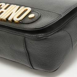 Moschino Black Leather Logo Flap Top Handle Bag