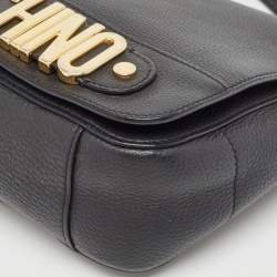 Moschino Black Leather Classic Logo Top Handle Bag