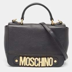 Moschino Black Leather Classic Logo Top Handle Bag