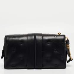 Pre Owned Moschino Black Leather Wristlet Clutch