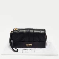 Pre Owned Moschino Black Leather Wristlet Clutch