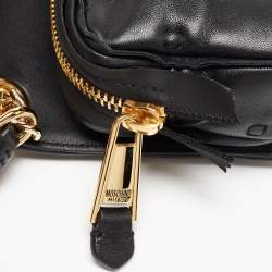 Pre Owned Moschino Black Leather Wristlet Clutch