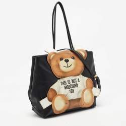Pre Owned Moschino Black Textured Faux Leather Teddy Bear Tote