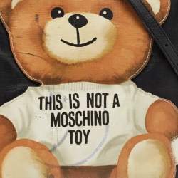 Pre Owned Moschino Black Textured Faux Leather Teddy Bear Tote