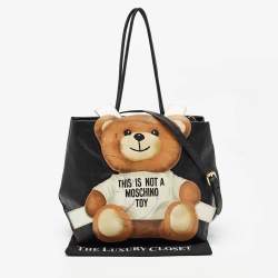 Pre Owned Moschino Black Textured Faux Leather Teddy Bear Tote