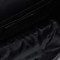 Pre Owned Moschino Black Leather Logo Flap Shoulder Bag