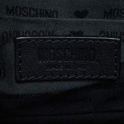 Pre Owned Moschino Black Leather Logo Flap Shoulder Bag