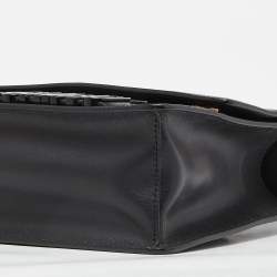 Pre Owned Moschino Black Leather Logo Flap Shoulder Bag