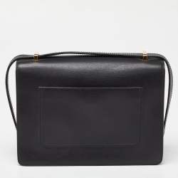 Pre Owned Moschino Black Leather Logo Flap Shoulder Bag