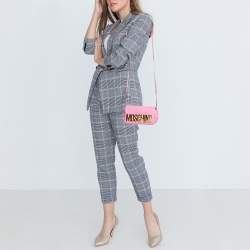 Moschino Pink Embroidered Leather Logo Crossbody Bag