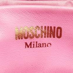 Moschino Pink Embroidered Leather Logo Crossbody Bag