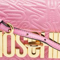 Moschino Pink Embroidered Leather Logo Crossbody Bag