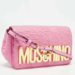 Moschino Pink Embroidered Leather Logo Crossbody Bag