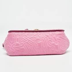 Moschino Pink Embroidered Leather Logo Crossbody Bag