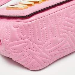 Moschino Pink Embroidered Leather Logo Crossbody Bag